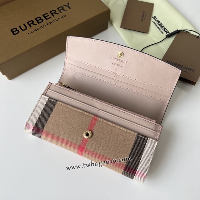 Burberry專門店新款格紋長錢包 巴寶莉小牛皮翻蓋女士錢包 yxb1404